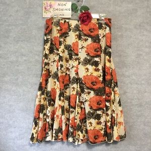 CHRISTOPHER & BANKS  FLORAL SKIRT SZ 4 RUST CREAM